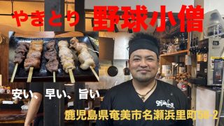 【奄美居酒屋動画紹介】【やきとり野球小僧】（鹿児島県奄美大島）安い、早い、旨いの三拍子揃った焼き鳥屋さん　鹿児島実➡️東亜大学で活躍された店長と野球談義に花を咲かせながら飲むお酒は最高🍻　#かごしま #奄美大島 #居酒屋